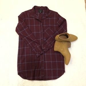 Lumiere Plaid Maroon Tunic Dress shirt Small